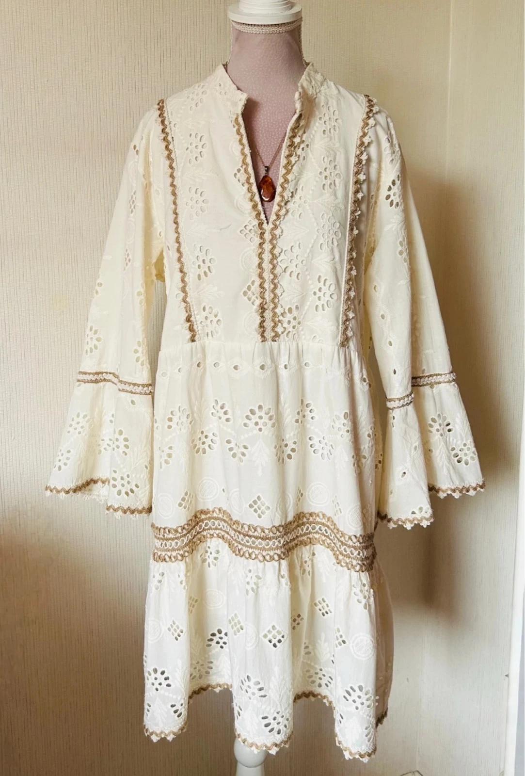 🌾🍃Cotton bohemian cottagecore romantic prairie embroidered dress S/M🌿💐 – photo 11
